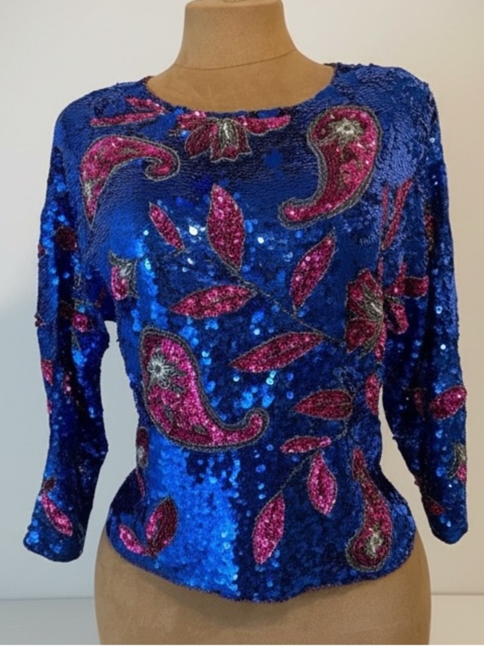 Vtg. Blue and Pink Sequin Blouse - Picture 3 of 12